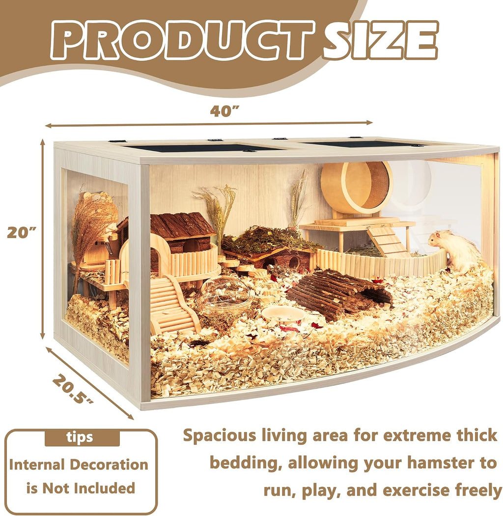 Hamster Cage Chew Proof Wood, Hamsters Enclosure Openable Top with Curved Design,Waterproof Small Animals Cage with