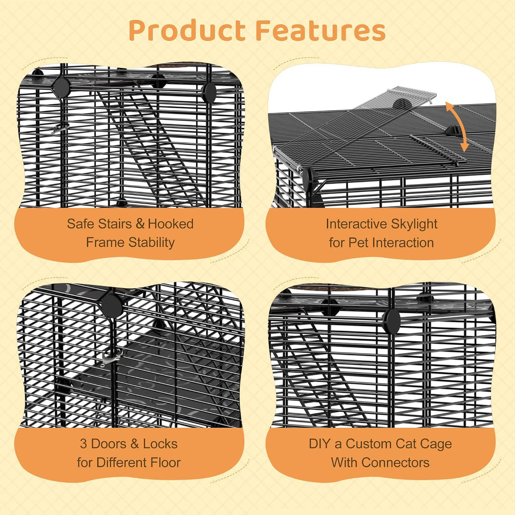 Cat Cage Indoor Cat Enclosures DIY Cat Playpen Detachable Metal Wire Kennels with Extra Large Hammock for 1-2 Cats