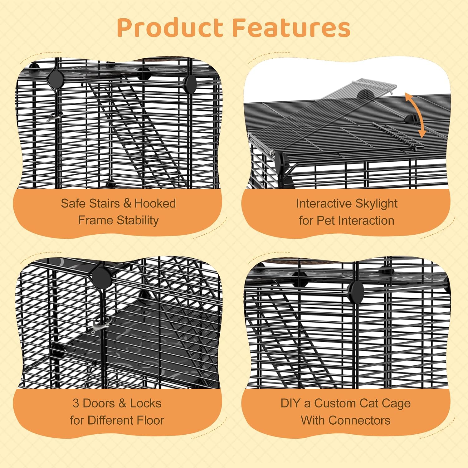 Cat Cage Indoor Cat Enclosures DIY Cat Playpen Detachable Metal Wire Kennels with Extra Large Hammock for 1-2 Cats