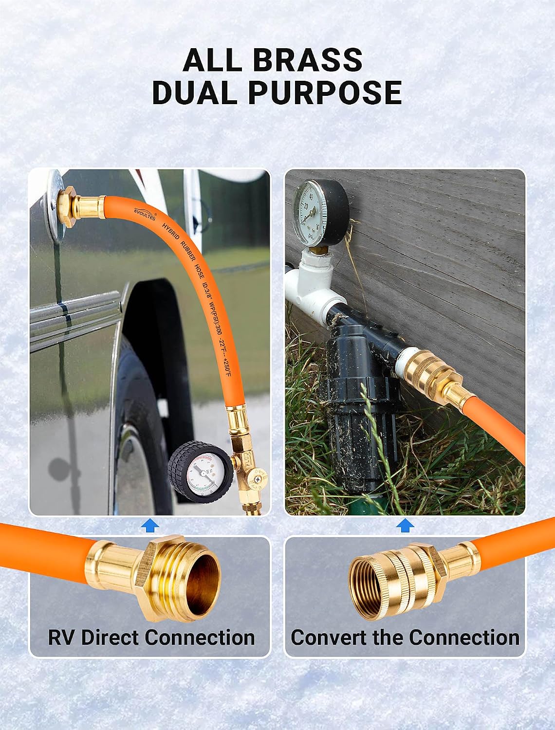 EVOULTES Brass RV Winterizing Kit with Pressure Gauge & Hose