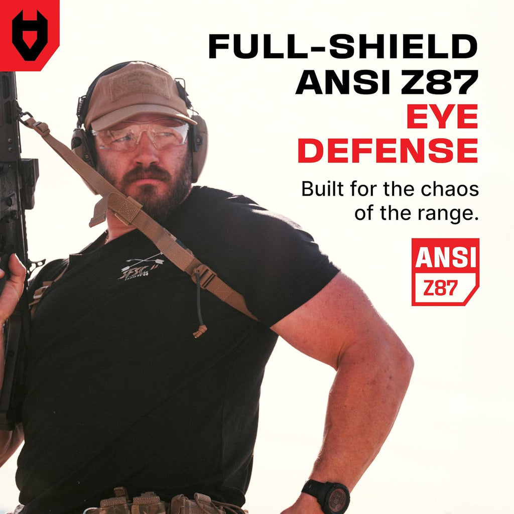 Clear Shooting Glasses for Men with Anti-Fog and Scratch Resistant Wraparound Lenses — ANSI Z87 Safety Glasses for