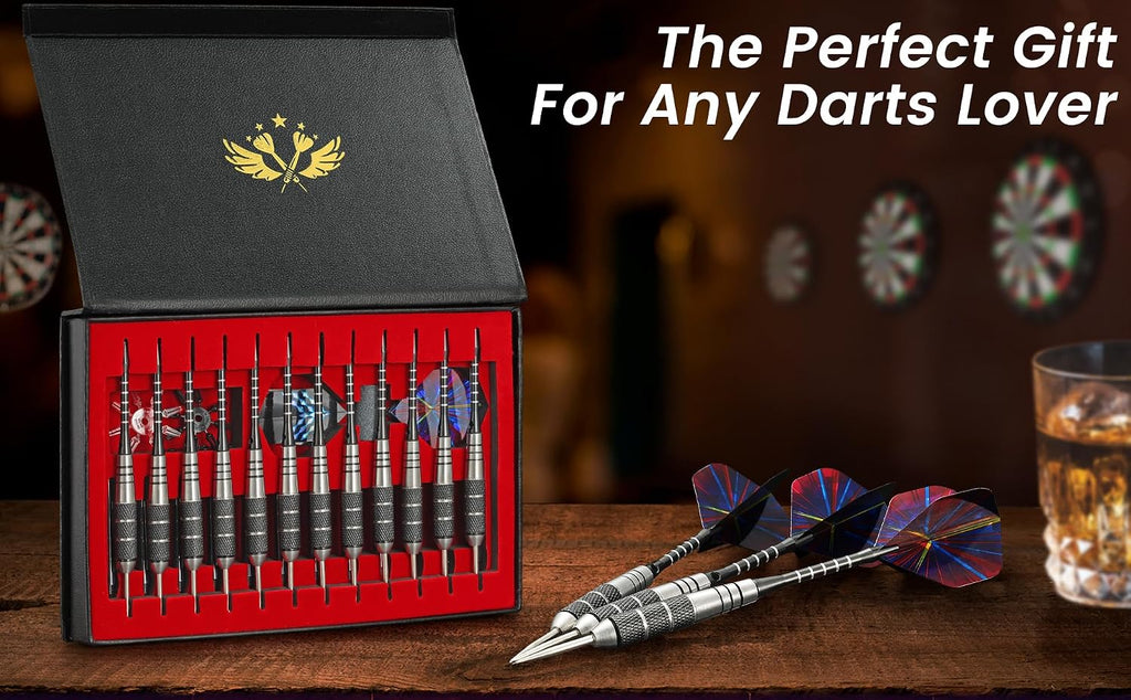 Darts Metal Tip Set,Steel Tip Darts,12pcs 22g,Gift Box,Mens Gifts | Darts Set for Dartboard, Man Cave Decor, Bars