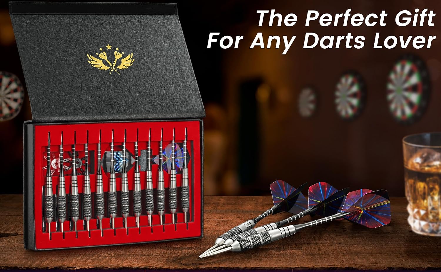 Darts Metal Tip Set,Steel Tip Darts,12pcs 22g,Gift Box,Mens Gifts | Darts Set for Dartboard, Man Cave Decor, Bars