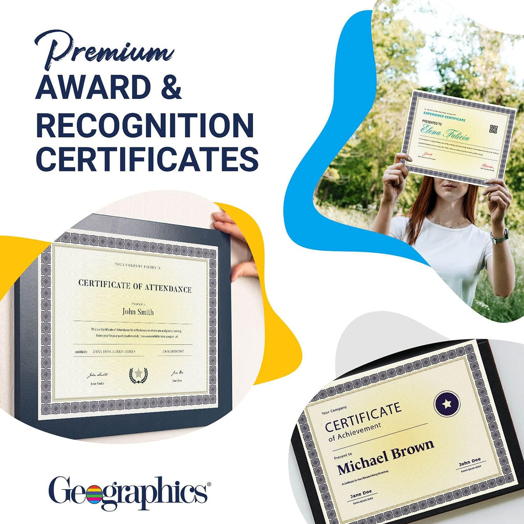 Blank Award Certificate Paper, 8.5 x 11", Premium Gold Foil & Kensington Blue Border Design (Pack of 15) | blank