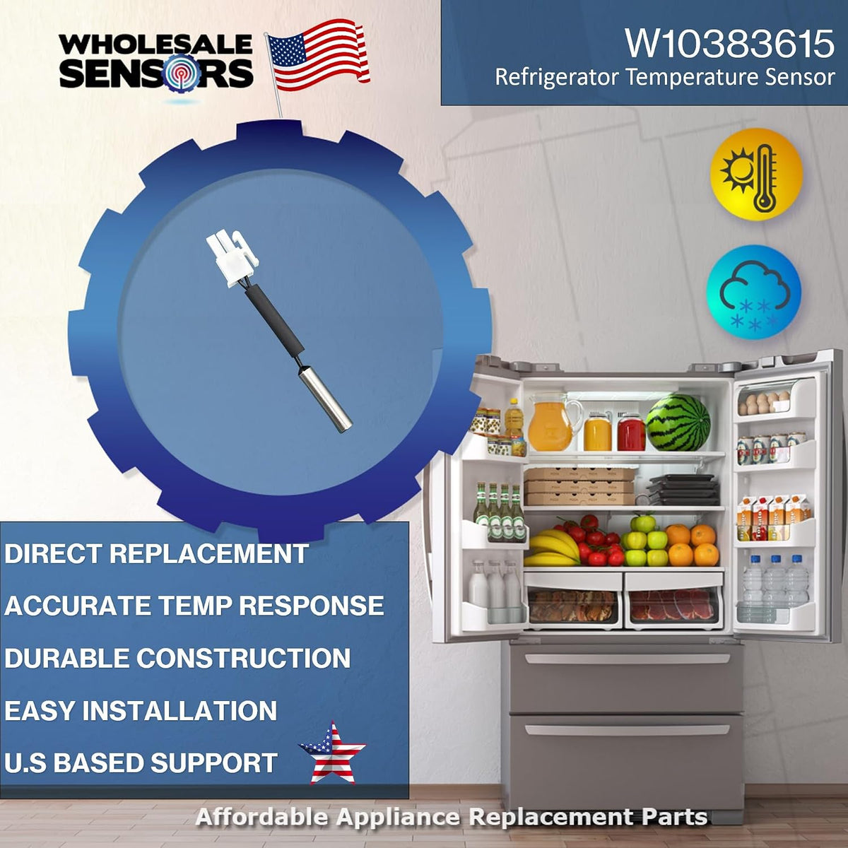 Replacement Whirlpool W10383615 Refrigerator Thermistor 12 Month Warranty & USA Support