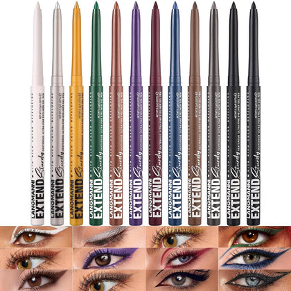 12Pcs Metal Colorful Eyeliner Pencil Set - Matte & Shimmer Eye Makeup,Smooth Use Long-Lasting & Waterproof Eyeliner Set