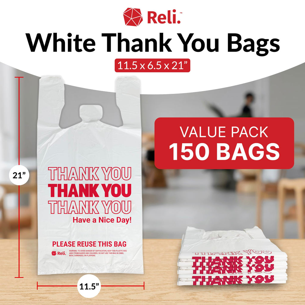 Plastic Bags with Handles | 150 Pack | White