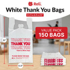 Plastic Bags with Handles | 150 Pack | White