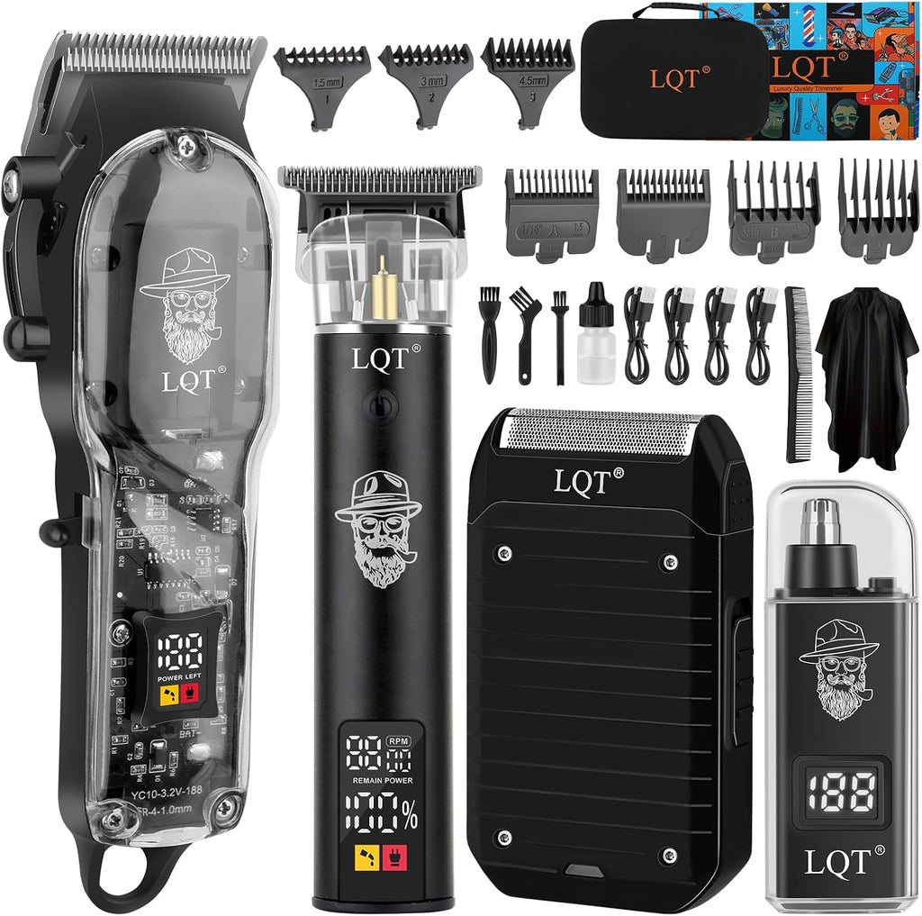 Professional Barber Kit for Men, Cordless Hair Clipper, Trimmer & Shaver Set with LED Display, USB-C Rechargeable