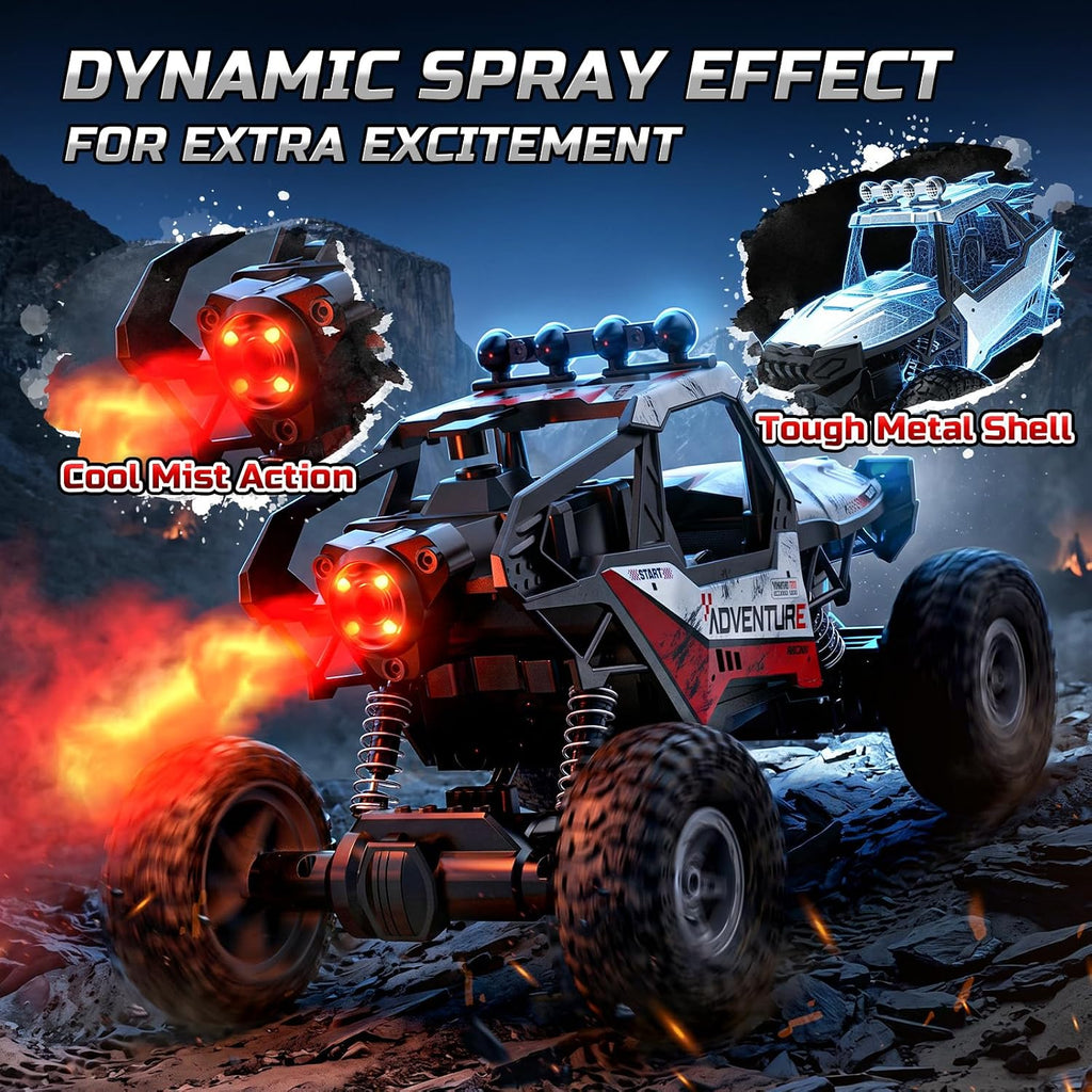 DE125 1:14 RC Car for Kids,4WD Remote Control Off-Road Monster Truck | RC Rock Crawler with Mist Spray,Metal Shell