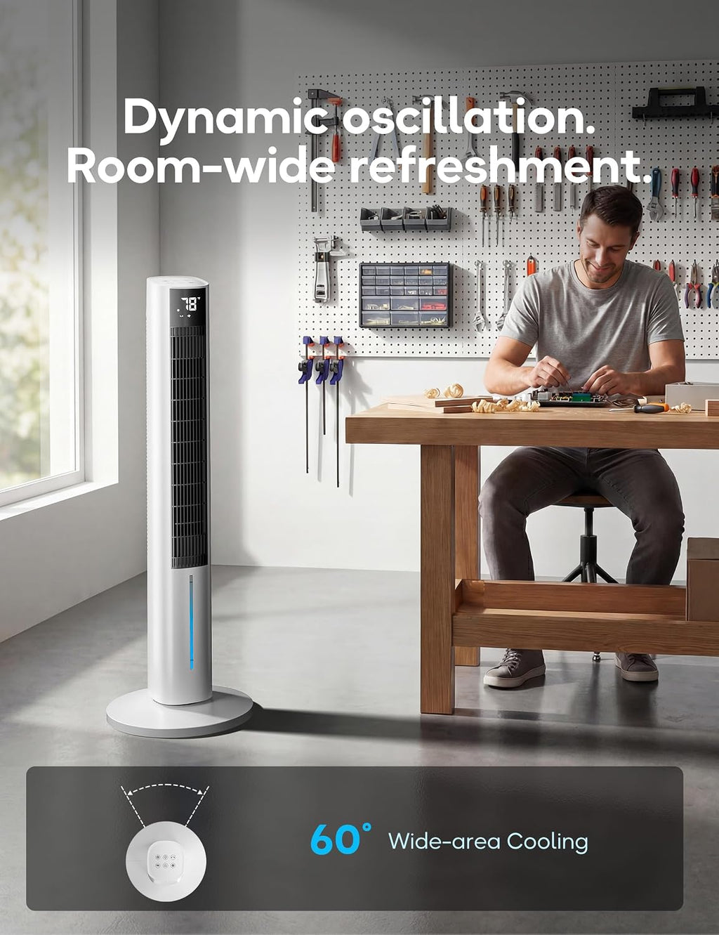 Windowless Portable Air Conditioners, 45" Evaporative Cooler for Room No window, 12H Timer & 60° Swing, 1.06Gal Water