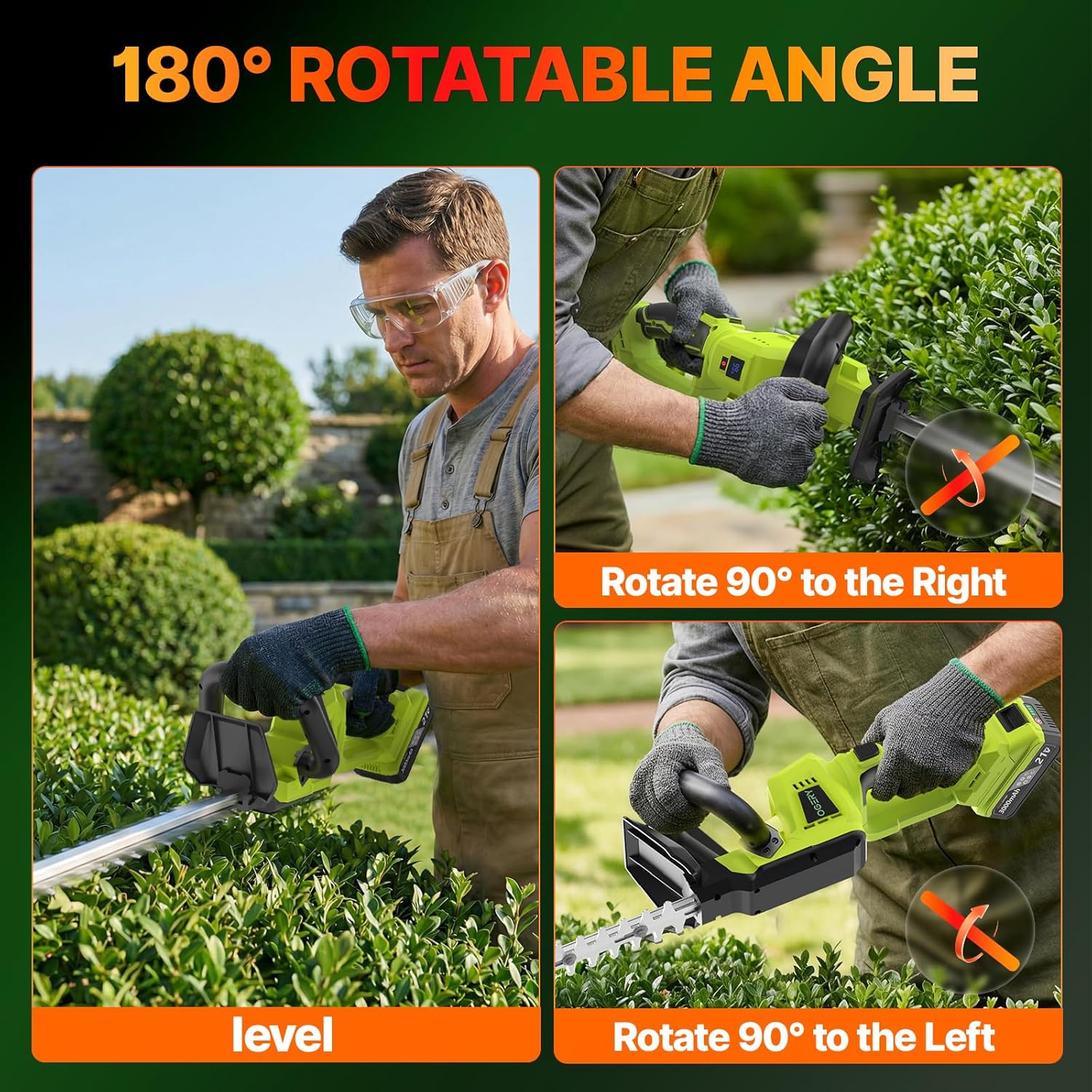 20-Inch Brushless Cordless Hedge Trimmer with 2×3.0Ah Battery, 21V Electric Bush & Shrub Trimmer with Display