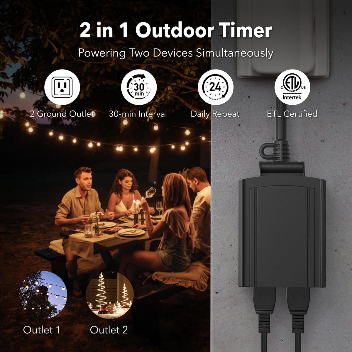 BN-LINK Outdoor 24-Hour Mechanical Timer Outlet, 2 Grounded Outlets, 4 Pack