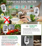 Soil Test Kit, 7-in-One Soil Moisture Meter/Soil PH Meter/Fertility, Dual Screen Soil Tester w/Digital Soil Temp/Air