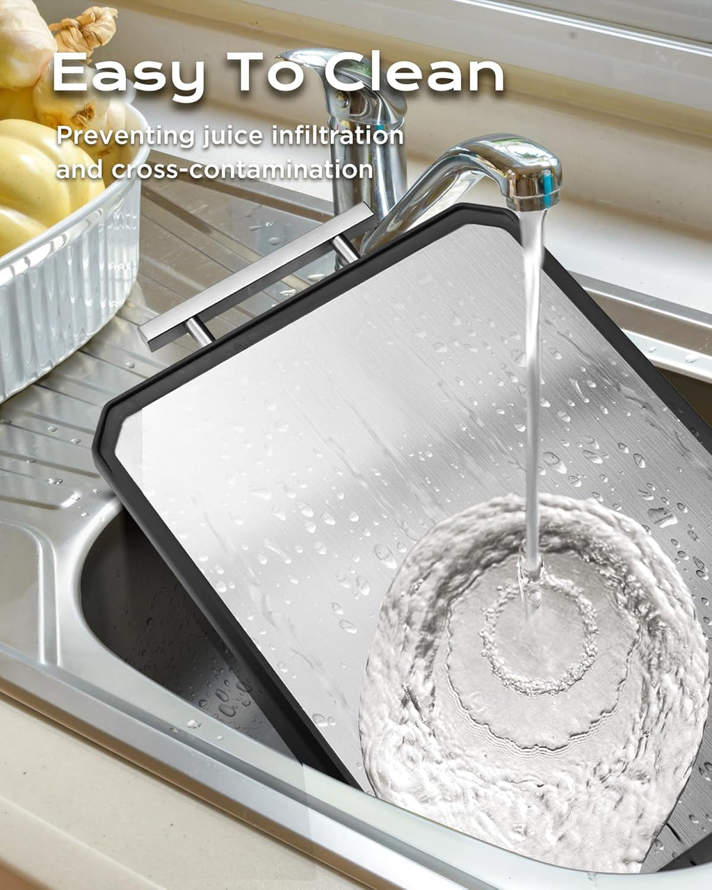 Stainless Steel Cutting Board,Double Sided Steel Bread Boards for kitchen,Stainless Steel/Wheat straw pp Large Board