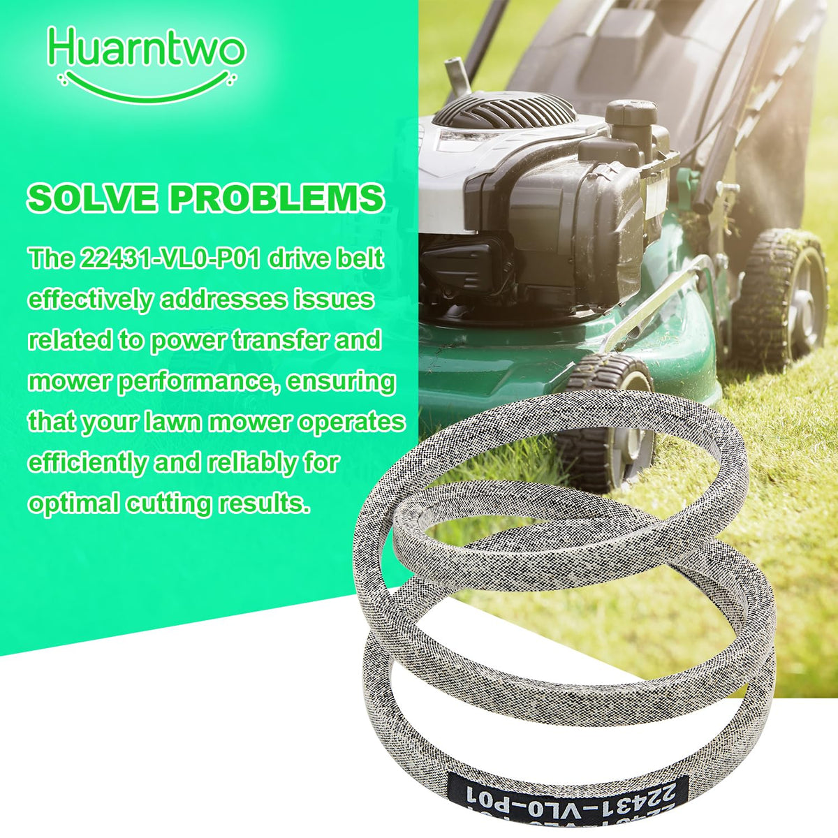 Drive V-Belt Replacement for Honda HRR216 Series Mower – OEM 22431-VL0-P01 / 22431-VL0-T01 – 3/8" x 37" Deck Belt for HRR216K8 K9 K10 K11 Walk-Behind Lawn Mower, 2 Pack – Huarntwo