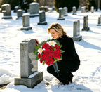 Artificial Cemetery Flowers, Red & White Poinsettia Christmas Bouquet