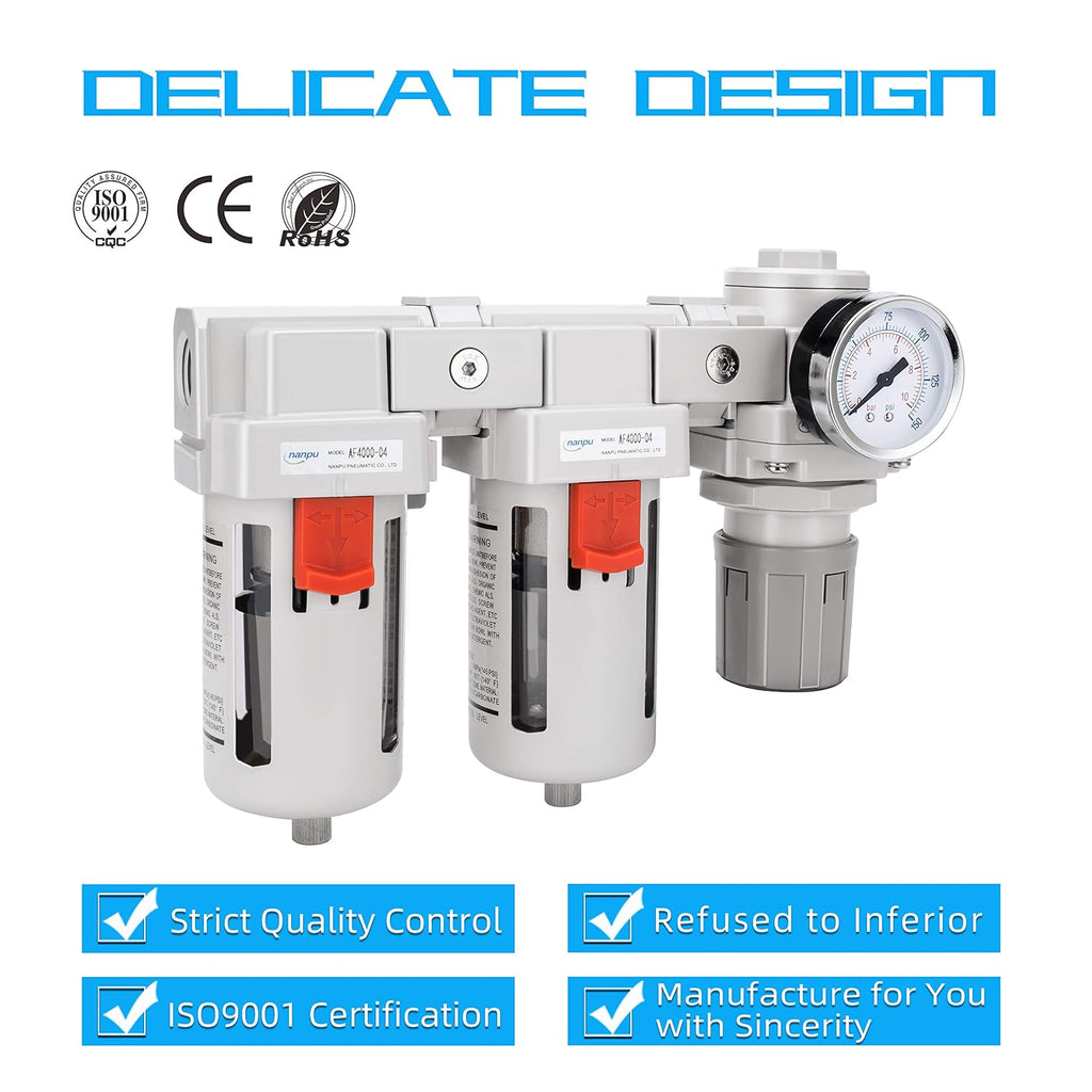 NANPU 1/2" NPT Air Drying System, 0.01-Micron Coalescing Filter Regulator