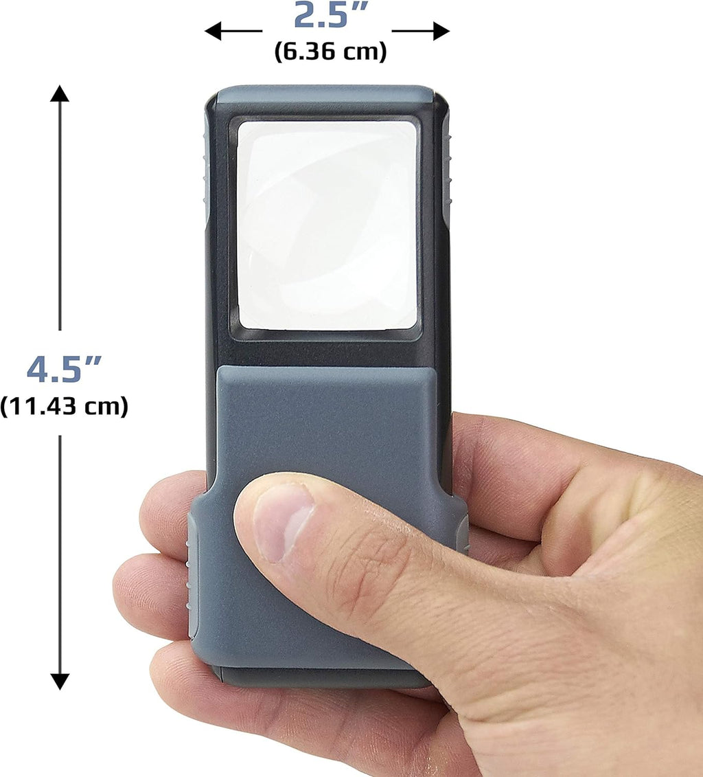 MiniBrite 5x LED Lighted Slide Out Pocket Magnifying Glass | Aspheric Lens Handheld Magnifier with Built-In Sliding