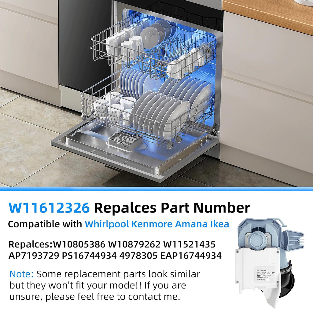 W11612326 W11521435 W10805386 Dishwasher Drain Pump Replacement for Whirlpool Kenmore Amana WDF520PADM7 WDF520PADM9 WDF330PAHS3 WDP540HAMZ0 WDT540HAMZ0 W10879262 AP7193729 PS16744934