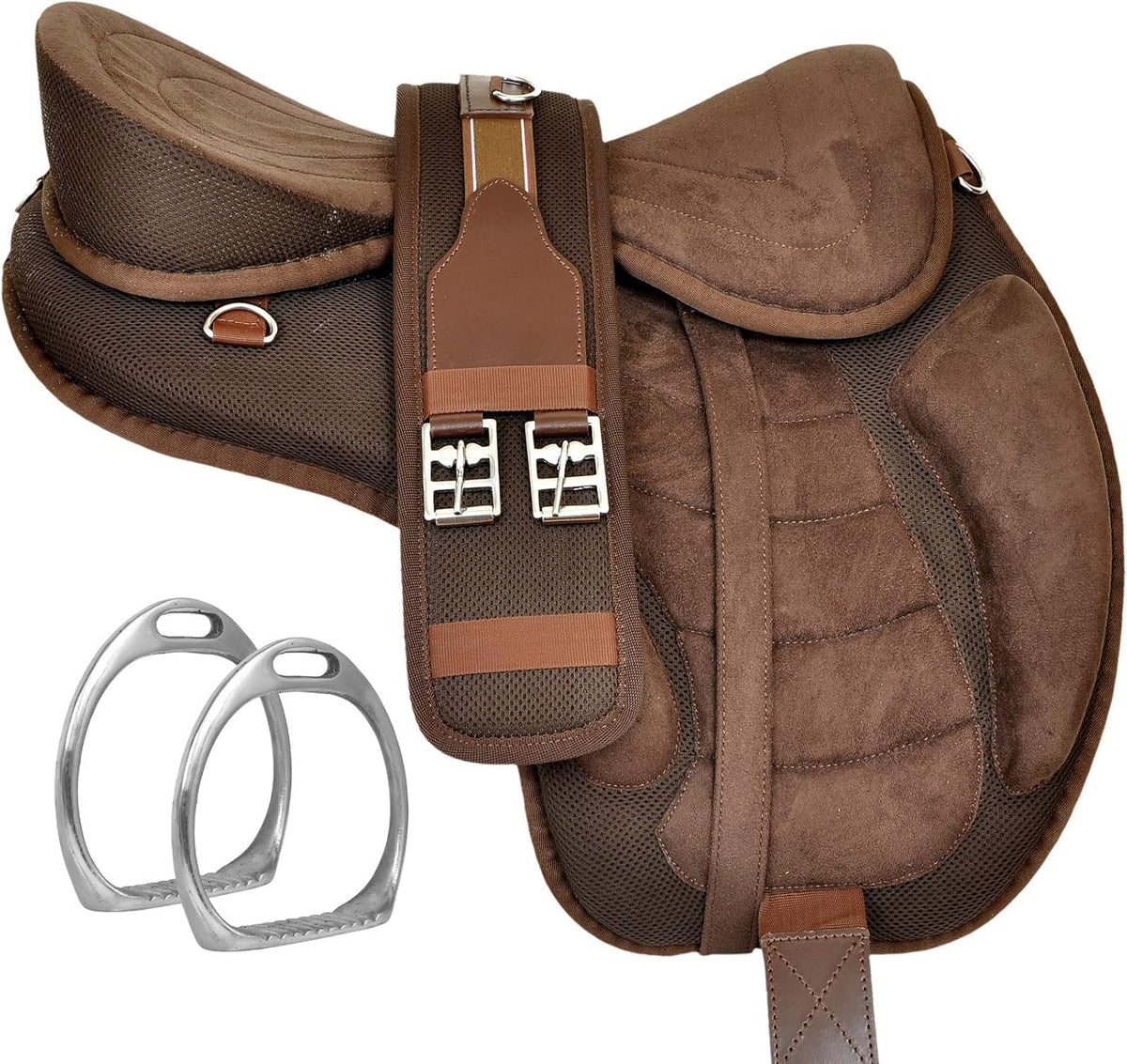 Treeless Freemax English Horse Saddle for Pony & Adult Riders, Lightweight Synthetic All-Purpose Saddle with Girth &