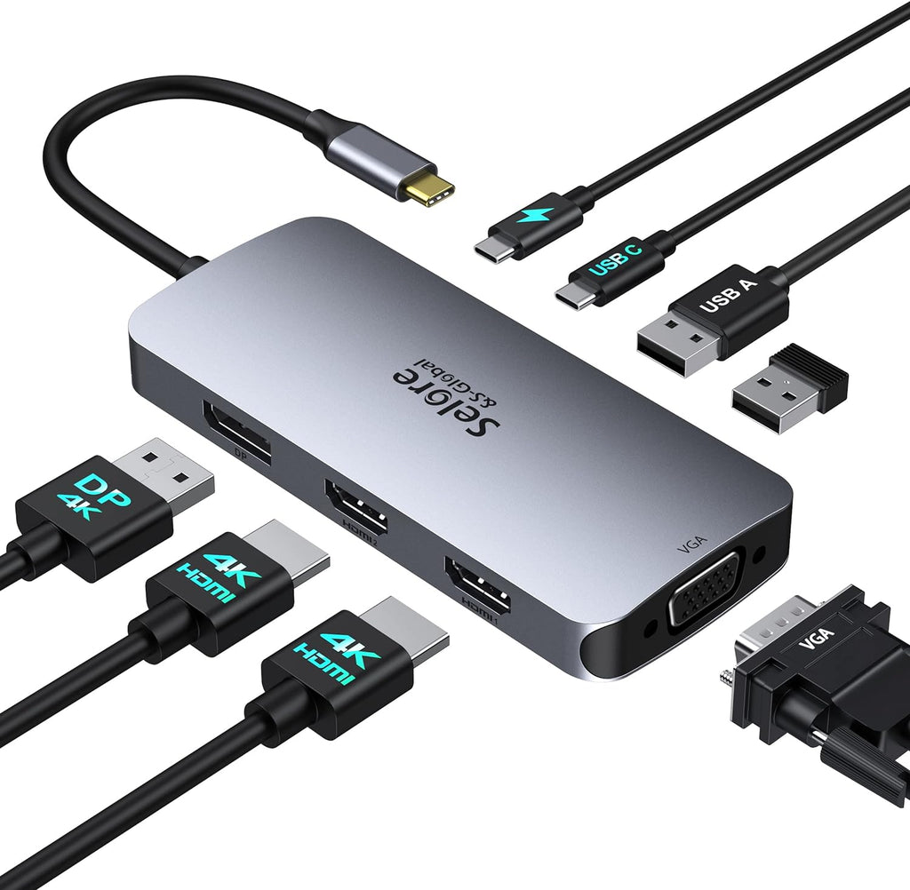 Selore USB C Docking Station Dual HDMI Monitor Adapter USB C Hub 3 Monitors | Triple Monitors Quad Display with Dual