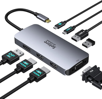 Selore USB C Docking Station Dual HDMI Monitor Adapter USB C Hub 3 Monitors | Triple Monitors Quad Display with Dual