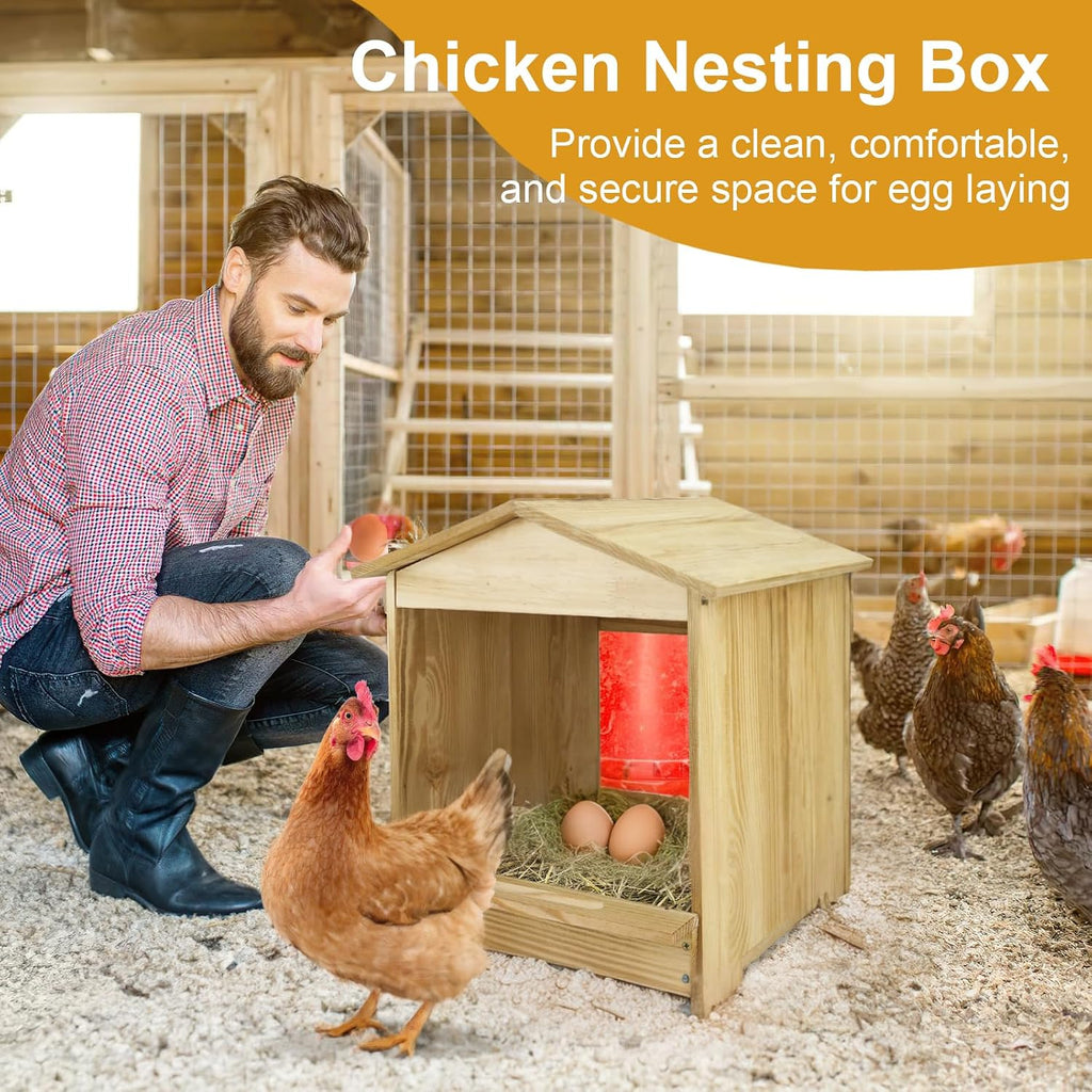 Chicken Nesting Box 3 Compartments - Wall Mount Wooden Egg Laying Nest Box for Chicken Coop, Easy to Assemble &