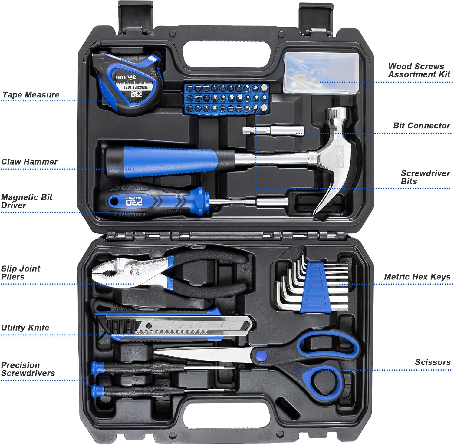 93-Piece Tool Kit, Basic Household Repair Tool Set with Toolbox Storage Case, Small Starter Tool Box Kit for