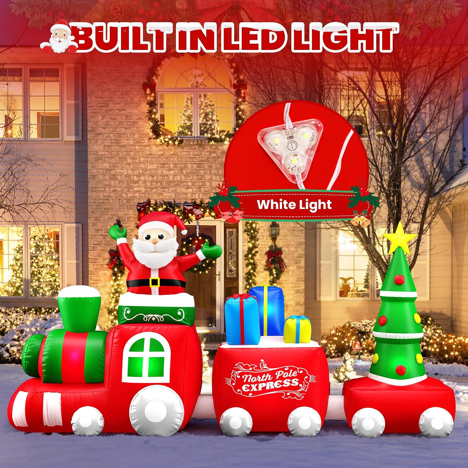 10FT Christmas Inflatable Train with Santa Claus, Gift Boxes, Christmas Trees, Built-in Lights, 2026 Yard Decor Giant