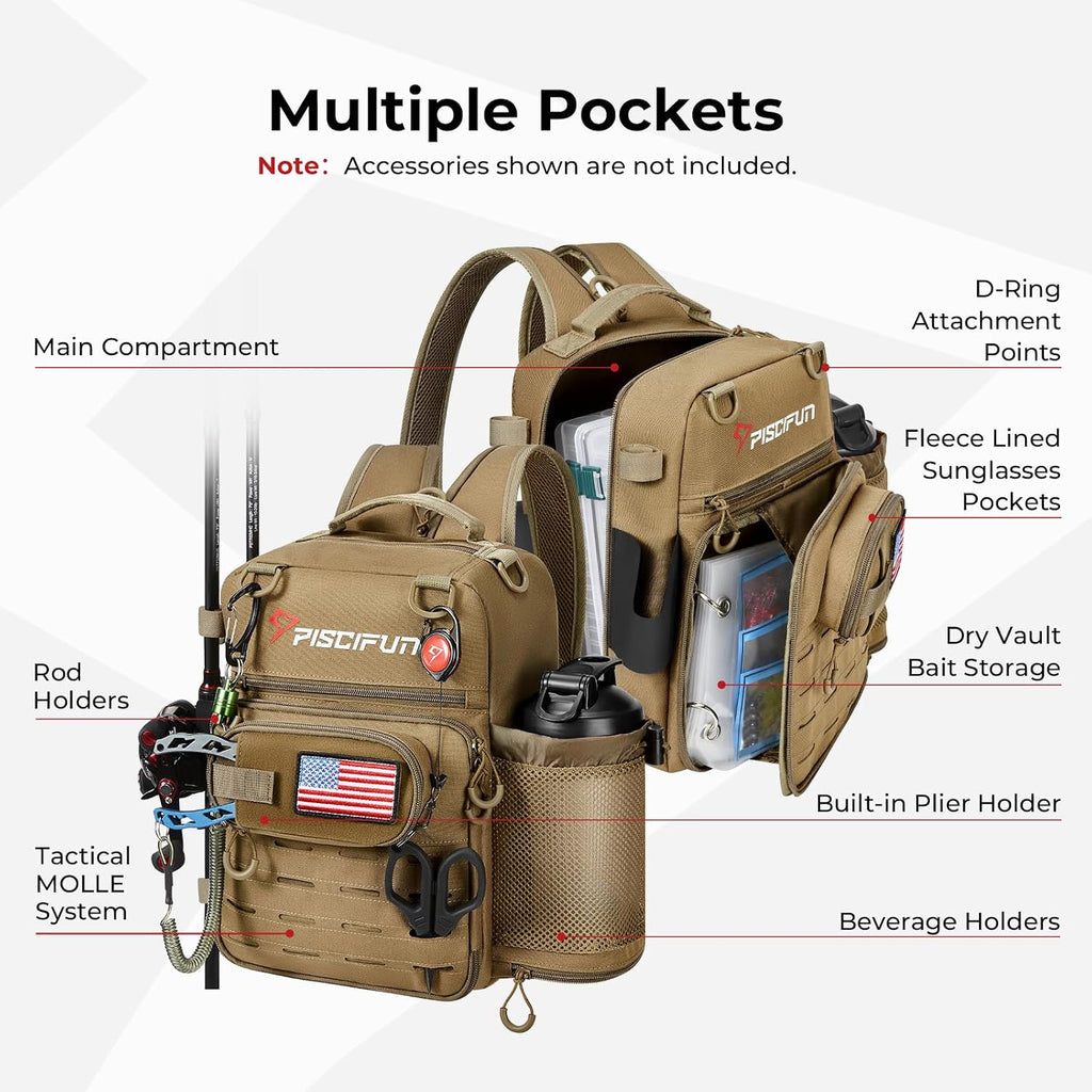 Fishing Tackle Backpack, 3-Way Carry with Rod Holders | 16 smart pockets, 2 rod holders, Rain cover, Breathable back