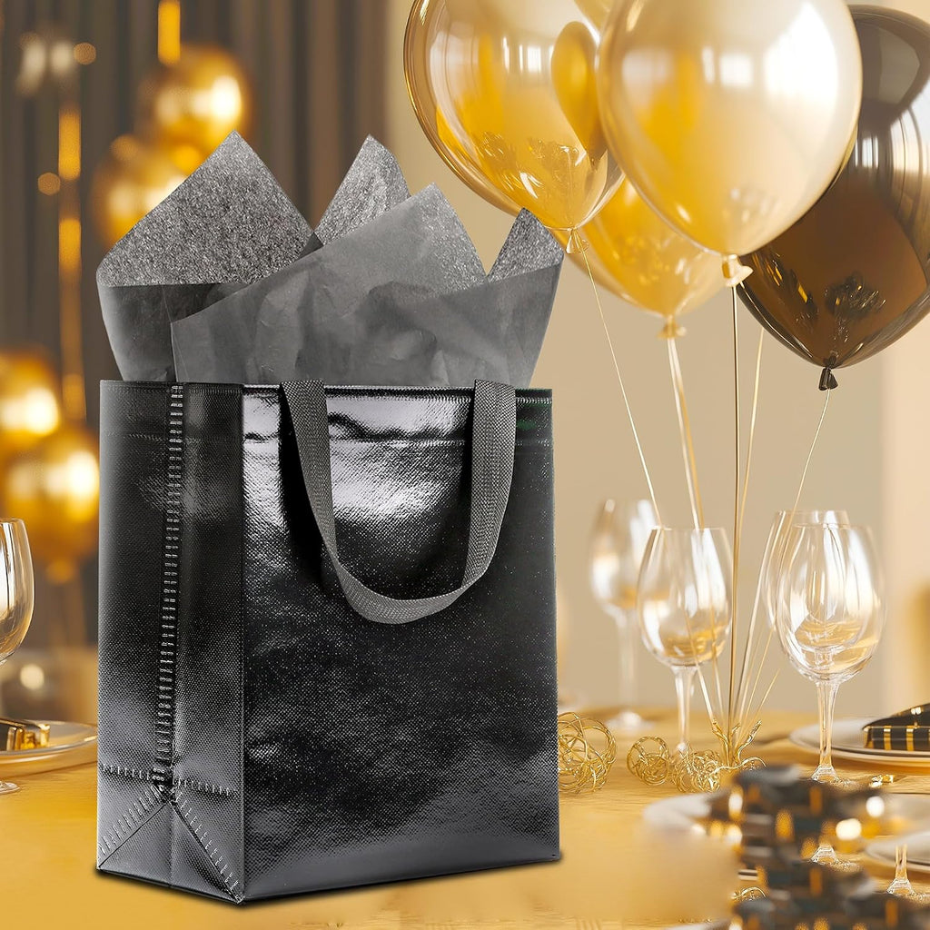 Black Gift Bags - 12pk - Reusable - With Inner Liner Paper