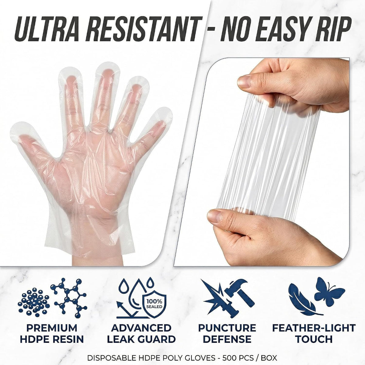 500 Count Disposable Food Prep Gloves, Food Grade Poly Gloves for Kitchen