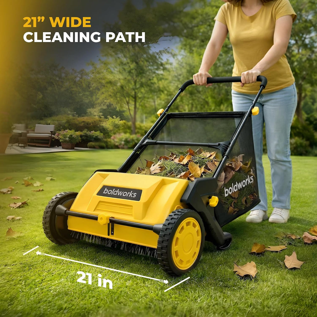 Push Lawn Sweeper Yard Leaf Collector 21" Leaves Picker for Grass Cleanup