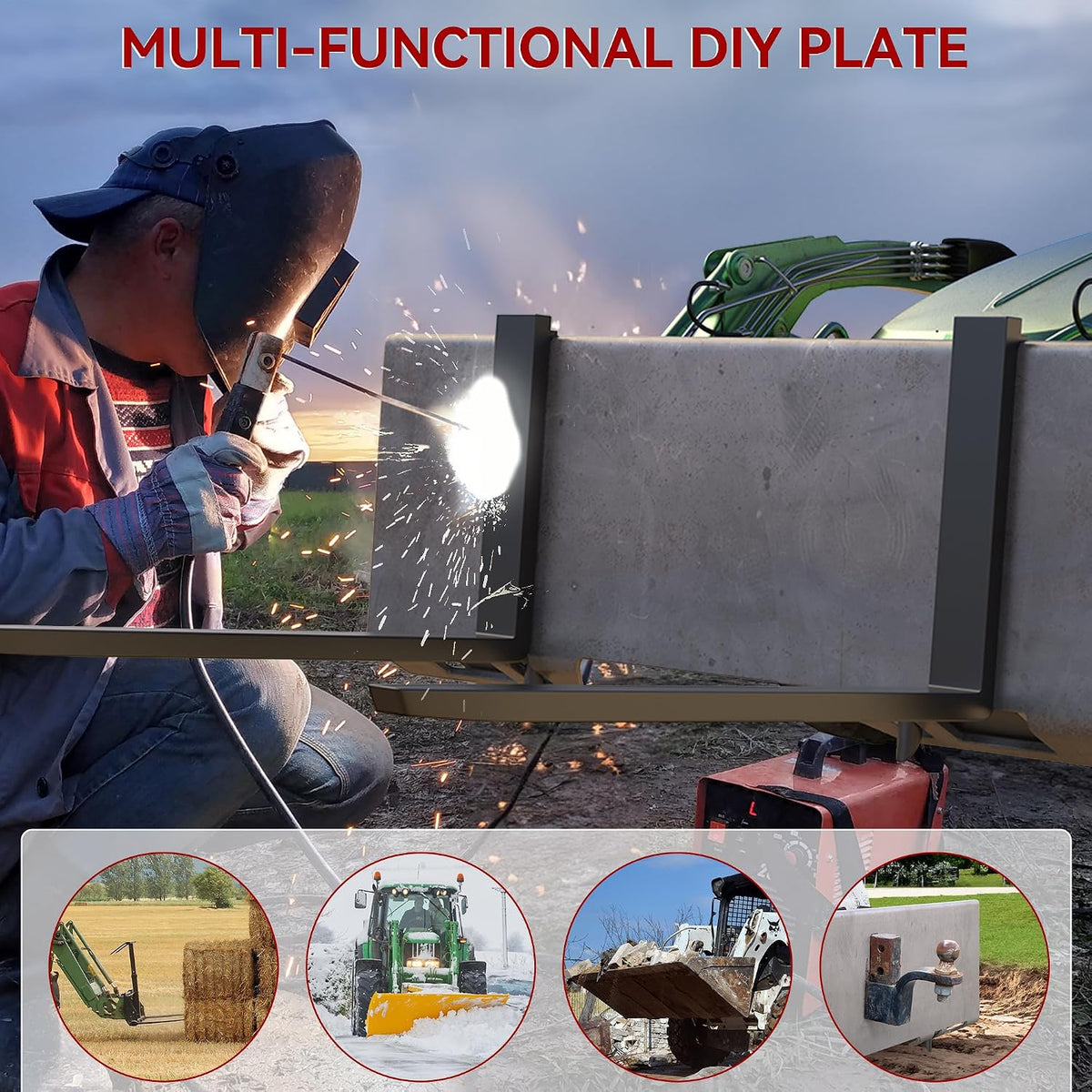 1/4" Skid Steer Mount Plate Attachment for Kubota, Bobcat Tractor | Universal Quick Attach, Heavy Duty 50 Steel, Weld