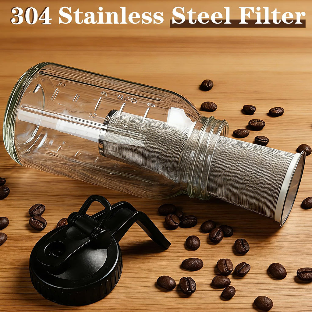 Cold Brew Coffee Maker, 64oz Cold Brew Pitcher with Stainless Steel Filter & Coffee Mat, Glass Cold Brew Mason Jar