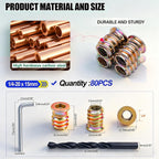 Twidec/80PCS 1/4"-20 Threaded Inserts for Wood Furniture Screw-in Nut Wood Inserts Bolt Assortment Kit with M6 Hex Wrench (1/4"-20 x15mm) N-059