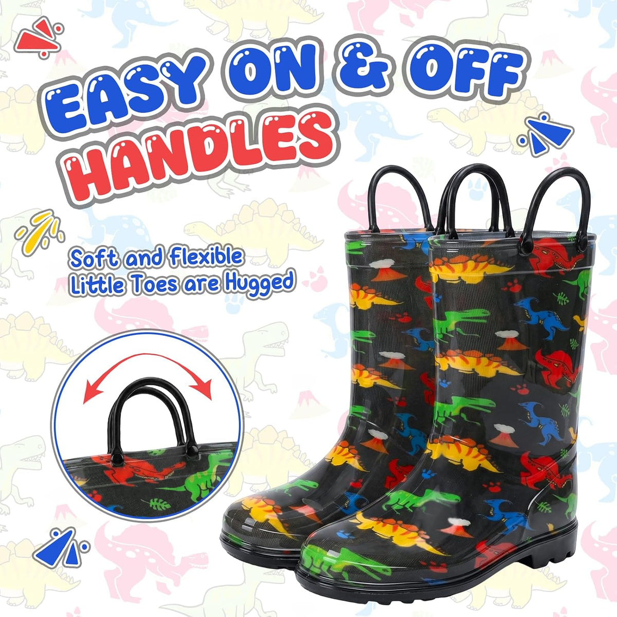 Kids Rain Boots For Boys Toddler Little Dinosaur Shark Rainboots