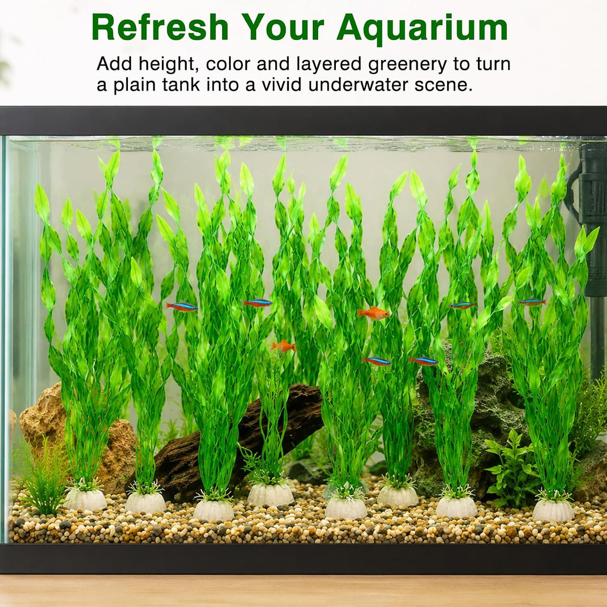 Artificial Seaweed Aquarium Plants, Plastic Fake Fish Tank Decorations, 10 Pack 11.8 Inch Green Water Ornaments