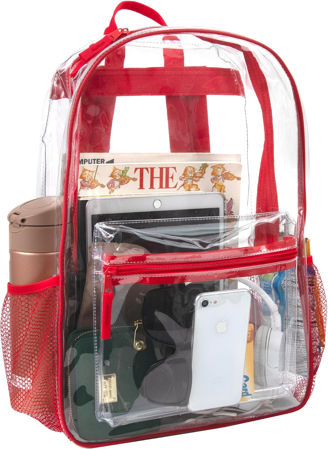 24 Pack Bulk Clear Backpack Heavy Duty with School Supplies, Side Pockets for Kids, Boys, Girls, School, Stadium