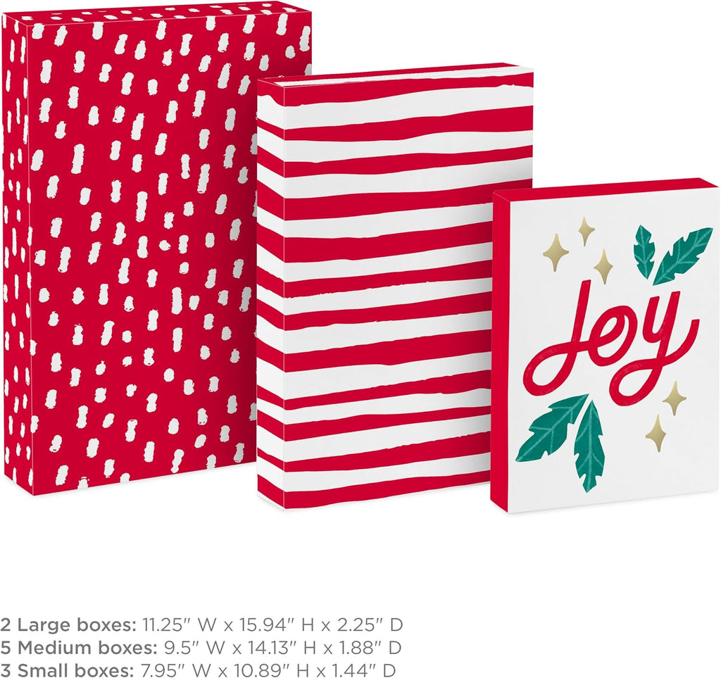 Christmas Gift Boxes with Lids, Assorted 10-Pack (Red and White)