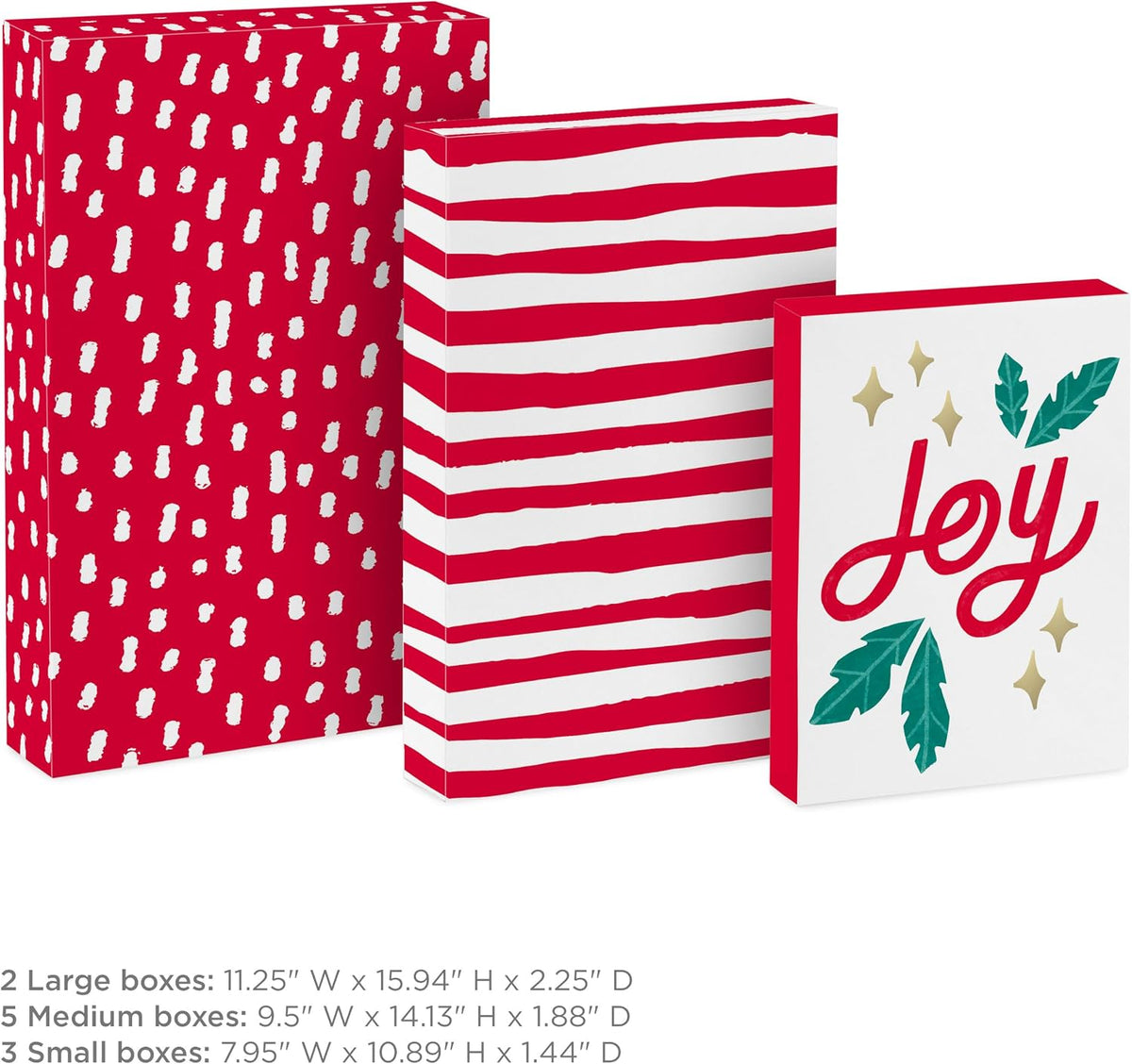 Christmas Gift Boxes with Lids, Assorted 10-Pack (Red and White)
