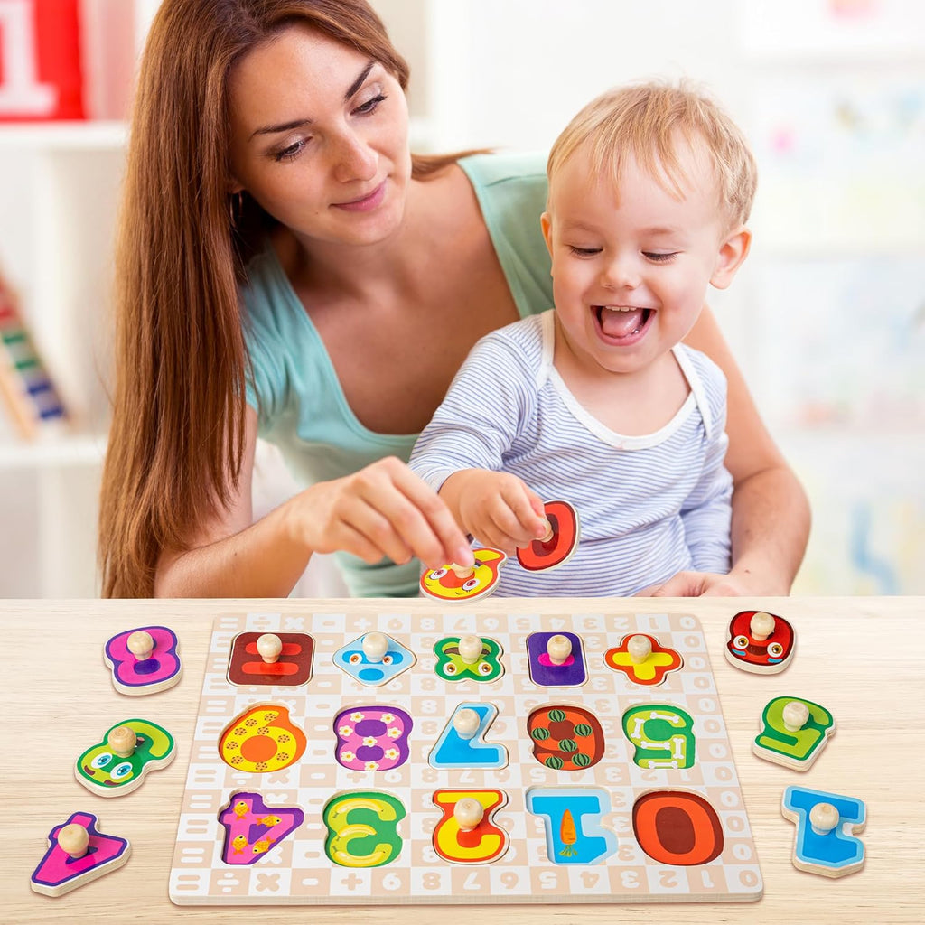 Wooden Puzzles for Toddlers 1-3, 6XSET Puzzles for Toddlers 2-4 with Rack, Learning Alphabet Number Animal Dinosaur