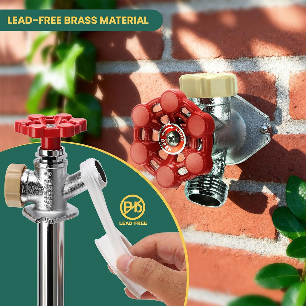 12 Inch Anti-Siphon Frost-Free Outdoor Sillcock, Lead-Free Brass Frost-Proof Faucet Bib with Backflow Preventer, 1/2"