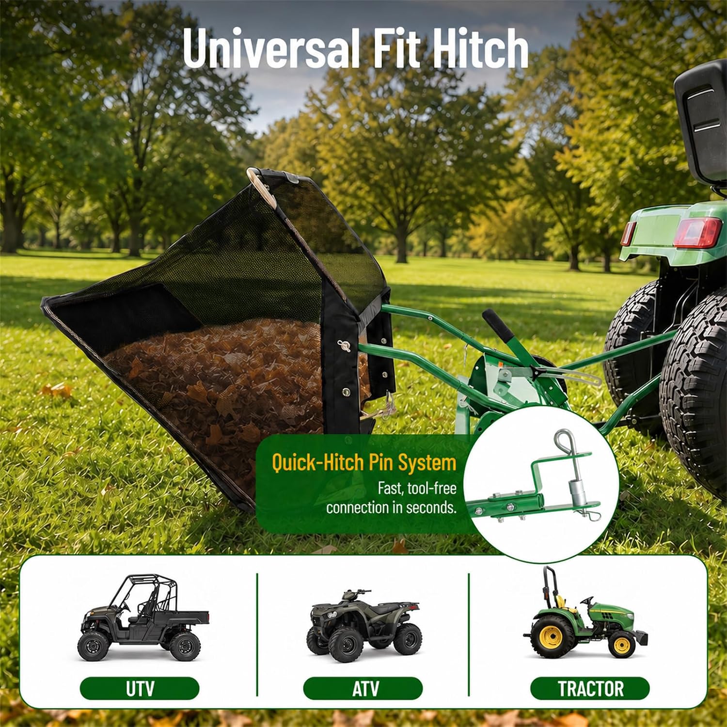50" Lawn Sweeper Tow Behind, 26 Cu. Ft. Large Capacity Leaf Collector