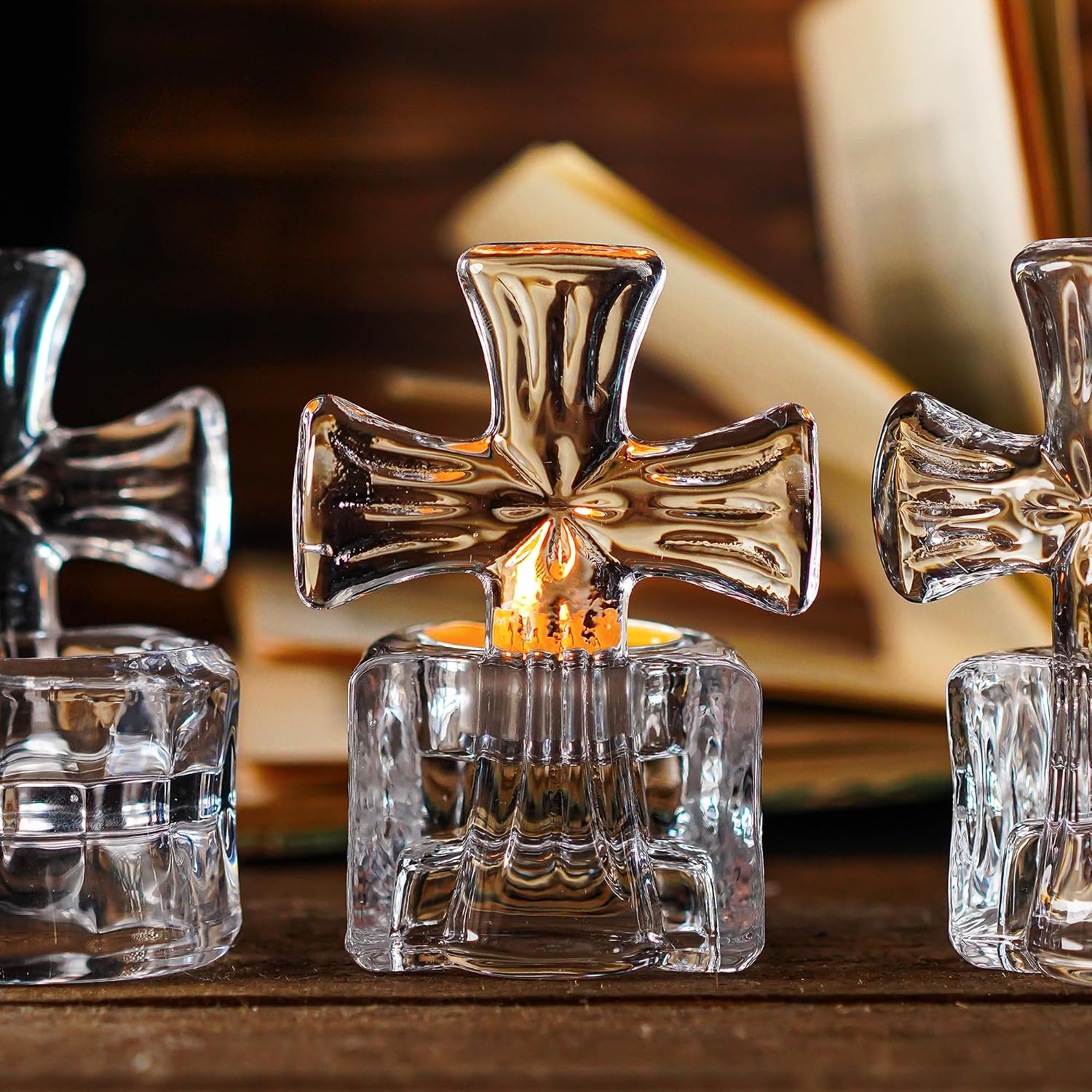 1 Piece Votive Candle Holders,Clear Glass Cross Tealight Candle Holder