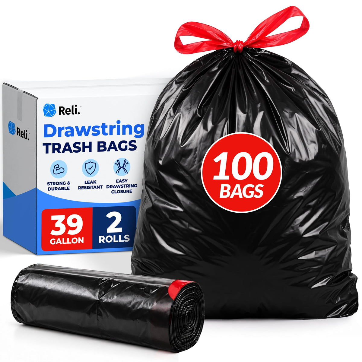 39 Gallon Trash Bags, Drawstring