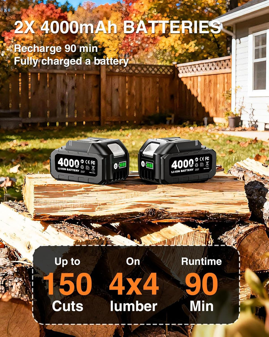 8-Inch Cordless Pole Saw, Electric Pole Saws for Tree Trimming, 2×4000mAh Batteries, 600W Powerful Motor, Max Reach