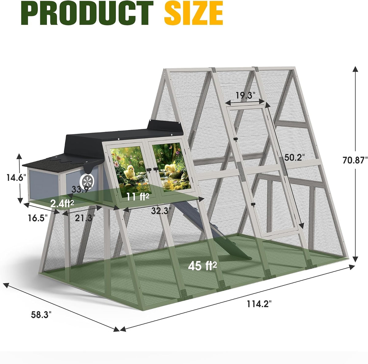 Chicken Coop Run 114" Large Walk-in Hen House with Nesting Box