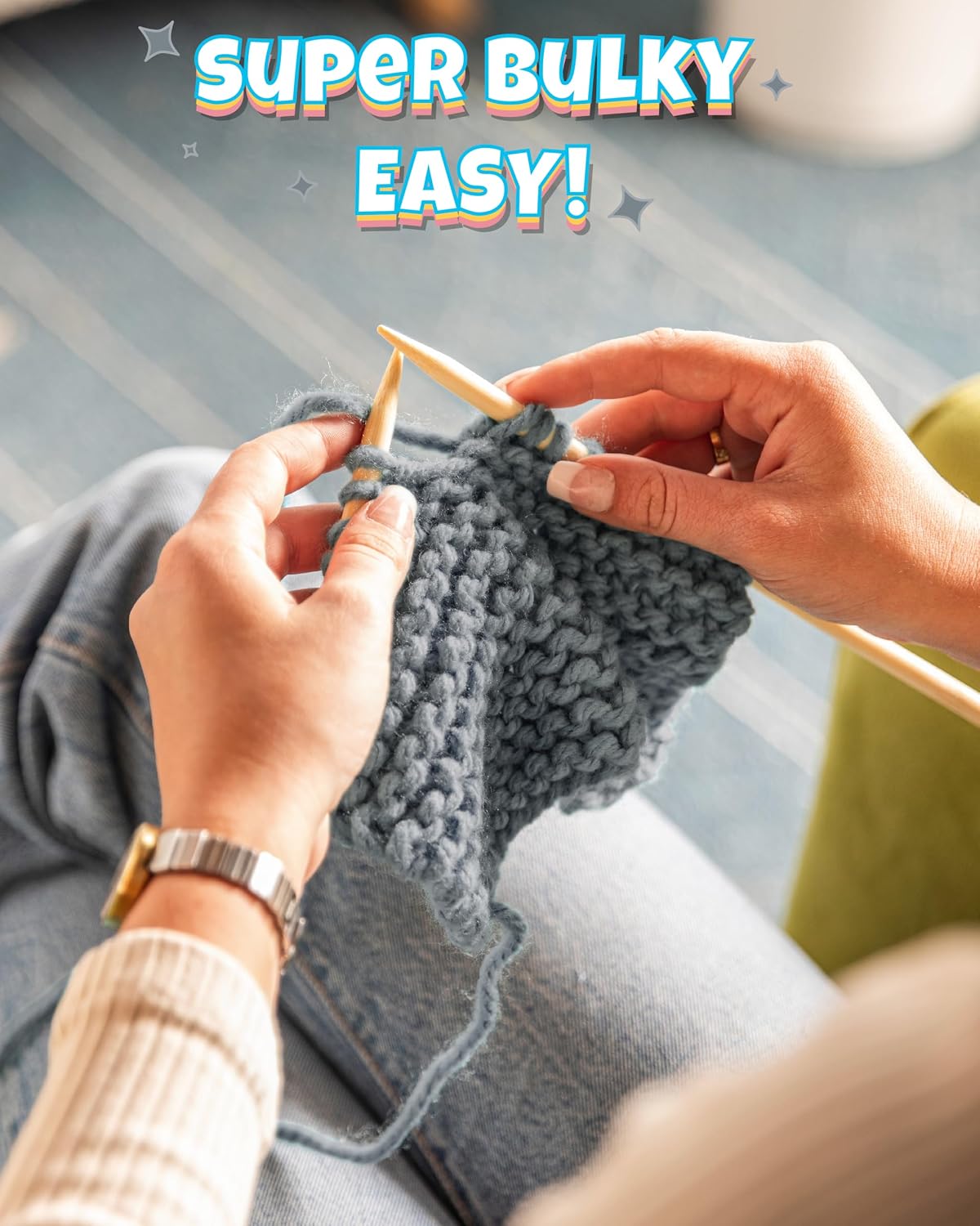 Complete Knitting Kit for Beginners - Learn to Knit Kit with Knitting Accessories Like Thick Beginner Yarn in Gray